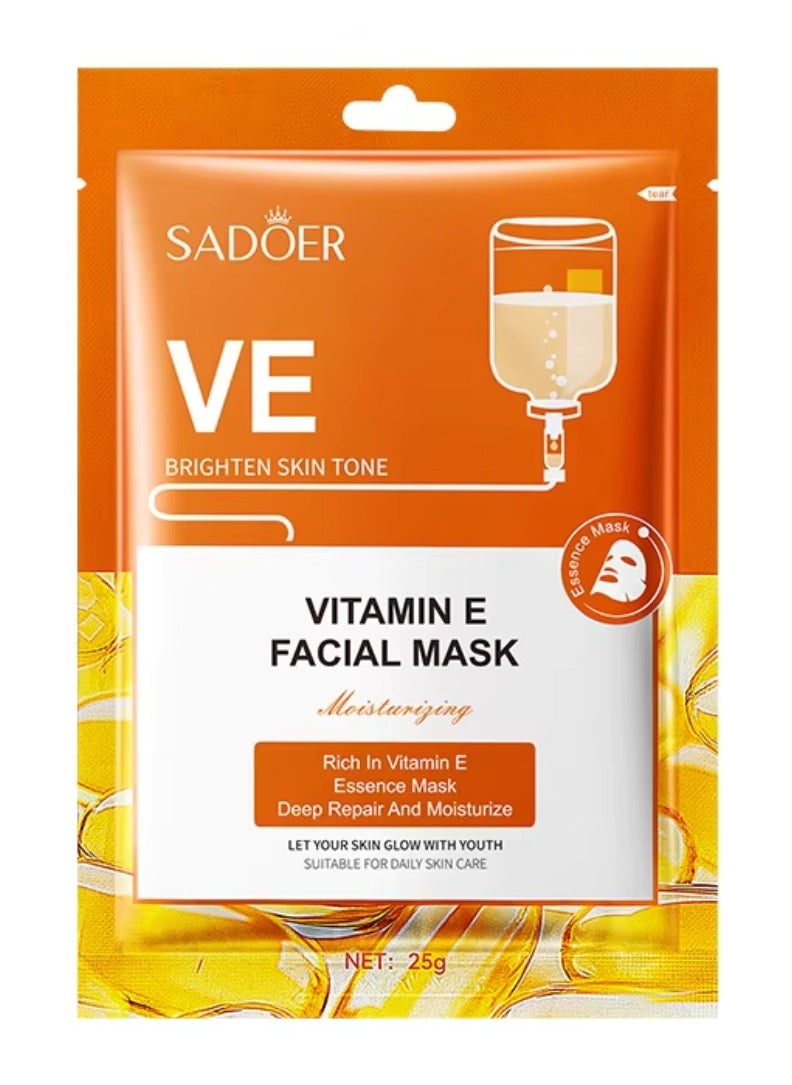 10 Pcs Vitamin E Facial Mask Set  VE Brighten Skin Tone Hydrating Nourishing Deep Repair Essence Sheet Mask for Skin Care Youth Skin Glow Face Sheet Mask For Women and Men Youthful Glow Skin