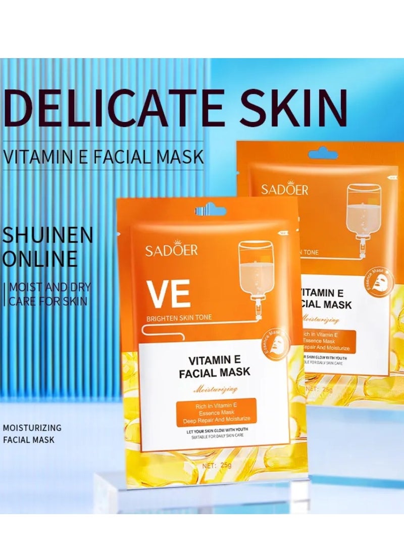 10 Pcs Vitamin E Facial Mask Set  VE Brighten Skin Tone Hydrating Nourishing Deep Repair Essence Sheet Mask for Skin Care Youth Skin Glow Face Sheet Mask For Women and Men Youthful Glow Skin