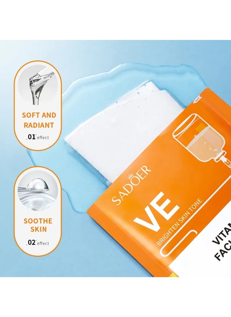 10 Pcs Vitamin E Facial Mask Set  VE Brighten Skin Tone Hydrating Nourishing Deep Repair Essence Sheet Mask for Skin Care Youth Skin Glow Face Sheet Mask For Women and Men Youthful Glow Skin