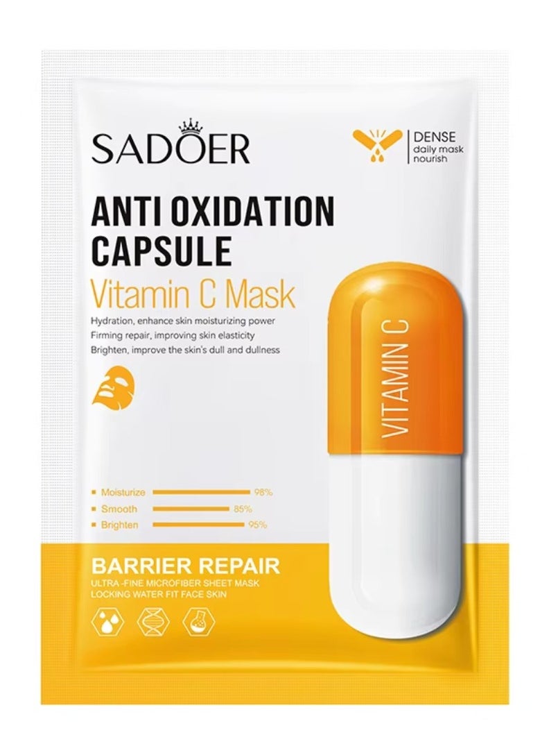 10 Pcs Anti Oxidation Capsule Vitamin C Mask Set Hydration Moisturizing Repair Whitening Freckle Smooth Skin Facial Mask Brighten Skin Care Sheet Face Mask for Women and Men Water Fit Face Skin