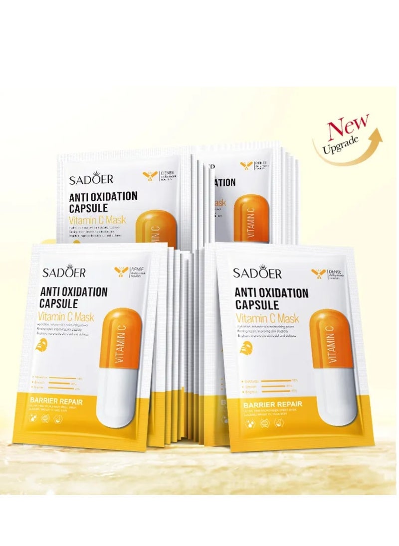 10 Pcs Anti Oxidation Capsule Vitamin C Mask Set Hydration Moisturizing Repair Whitening Freckle Smooth Skin Facial Mask Brighten Skin Care Sheet Face Mask for Women and Men Water Fit Face Skin