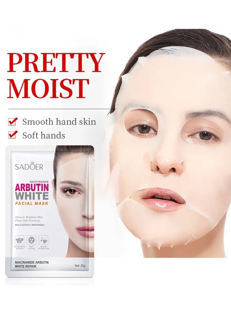 10 Pcs Nicotinamide Arbutin White Facial Mask Set Miracle Brighten White Repair Skincare Face Mask Sheet Whitening Hydrating Moisturizing Nourishing Facial Sheet Skin Care Mask for Women and Men