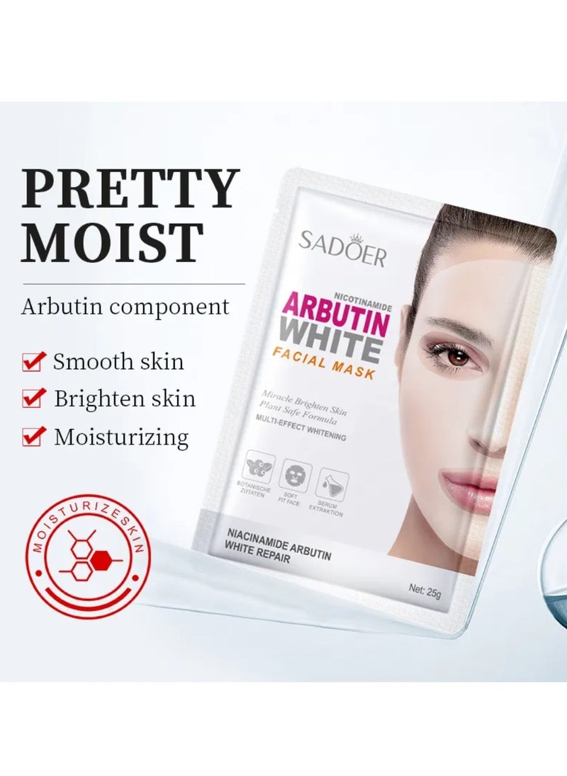 10 Pcs Nicotinamide Arbutin White Facial Mask Set Miracle Brighten White Repair Skincare Face Mask Sheet Whitening Hydrating Moisturizing Nourishing Facial Sheet Skin Care Mask for Women and Men