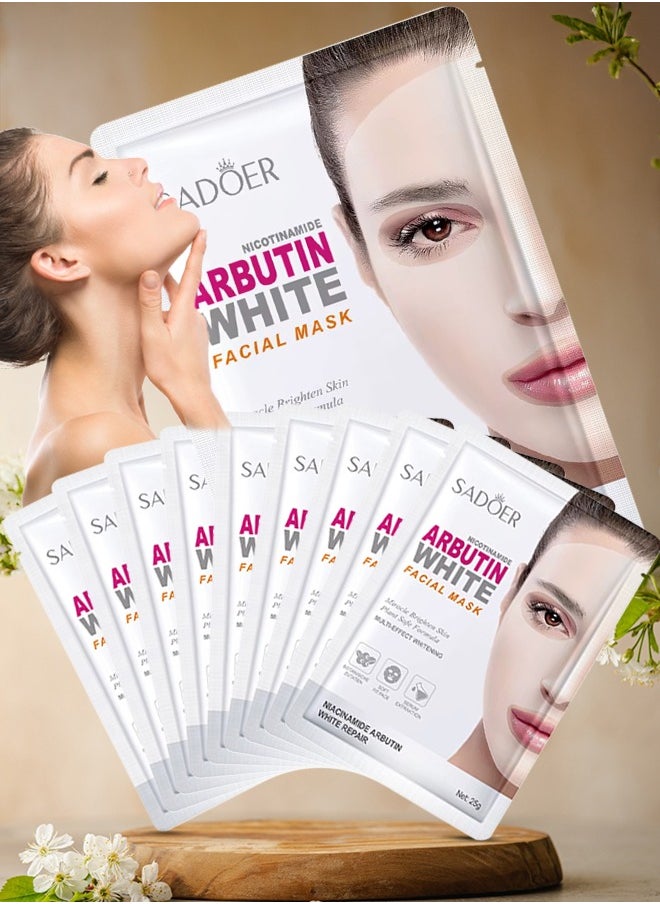 10 Pcs Nicotinamide Arbutin White Facial Mask Set Miracle Brighten White Repair Skincare Face Mask Sheet Whitening Hydrating Moisturizing Nourishing Facial Sheet Skin Care Mask for Women and Men