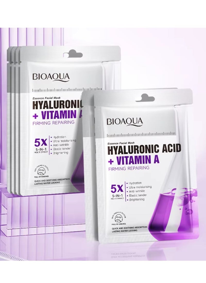 10 Pcs Hyaluronic Acid + Vitamin A Firming Repairing Essence Facial Mask Set  Hydrating Ultra Moisturizing Anti Wrinkle Brightening Soothing Long Lasting Water Locking Skin Care Face Mask Sheet for Women and Men
