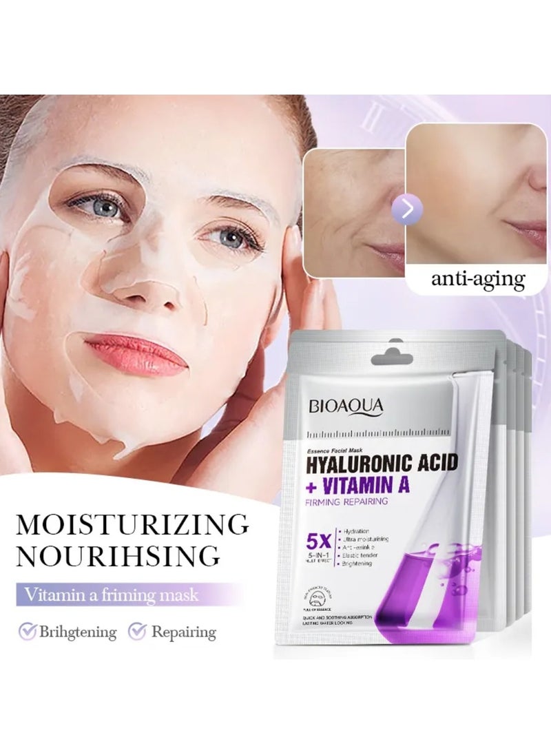 10 Pcs Hyaluronic Acid + Vitamin A Firming Repairing Essence Facial Mask Set  Hydrating Ultra Moisturizing Anti Wrinkle Brightening Soothing Long Lasting Water Locking Skin Care Face Mask Sheet for Women and Men