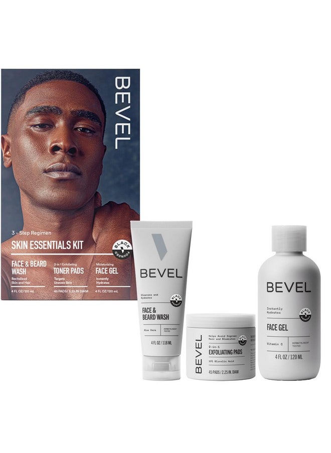 Bevel Skin Care Set - Includes Face Wash with Aloe Vera, Glycolic Acid Exfoliating Pads, Lightweight Face Moisturizer, Helps Treat Blemishes, Bumps and Discoloration (Packaging May Vary)