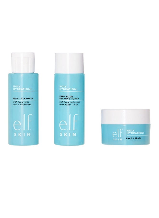 e.l.f. Skin Holy Hydration! The Essentials Mini Kit, Cleanser, Toner & Moisturizer for Hydrated & Balanced Skin, TSA-Friendly Sizes