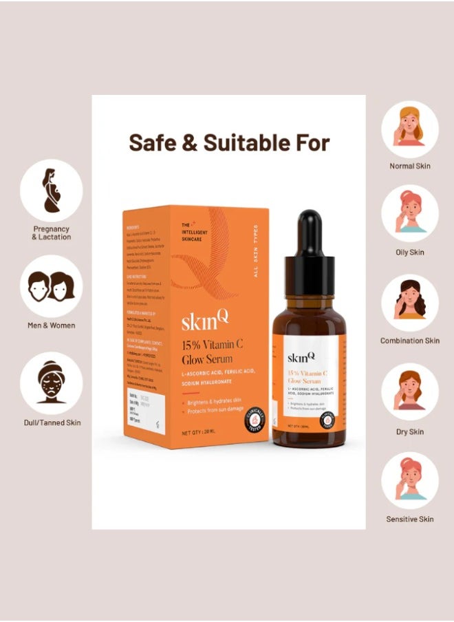 15% Vitamin C Glow Serum for Radiant Skin – Brightens Face & Neck | L-Ascorbic Acid + Ferulic Acid + Hyaluronic Boost | 20ml - Registered dealer in UAE