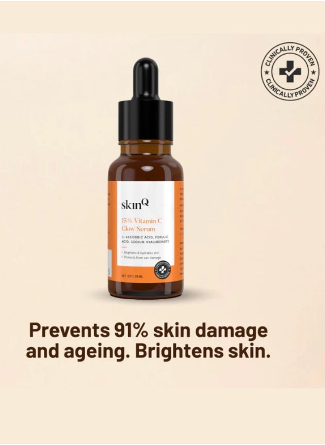 15% Vitamin C Glow Serum for Radiant Skin – Brightens Face & Neck | L-Ascorbic Acid + Ferulic Acid + Hyaluronic Boost | 20ml - Registered dealer in UAE