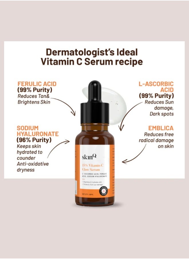 15% Vitamin C Glow Serum for Radiant Skin – Brightens Face & Neck | L-Ascorbic Acid + Ferulic Acid + Hyaluronic Boost | 20ml - Registered dealer in UAE