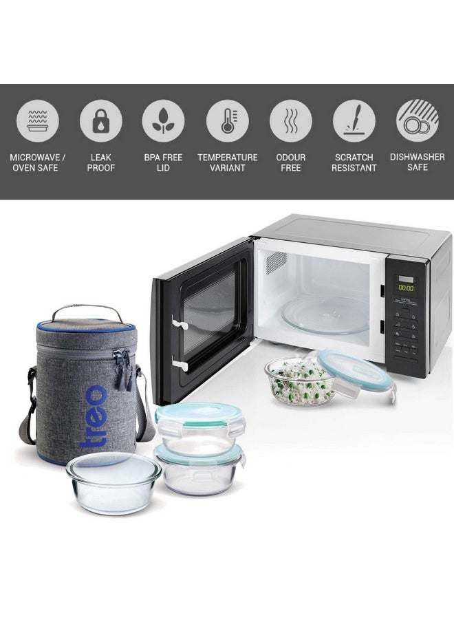 Treo Milton All Fresh Borosilicate Glass Tiffin,400 Ml,Set Of 3,Transparent