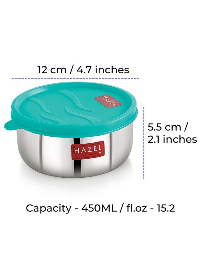 HAZEL Storage Containers For Kitchen Airtight | Stainless Steel Air Tight Containers For Storage & Lunch Box | Container For Kitchen Storage Set Of 6, 450 Ml Each, Blue