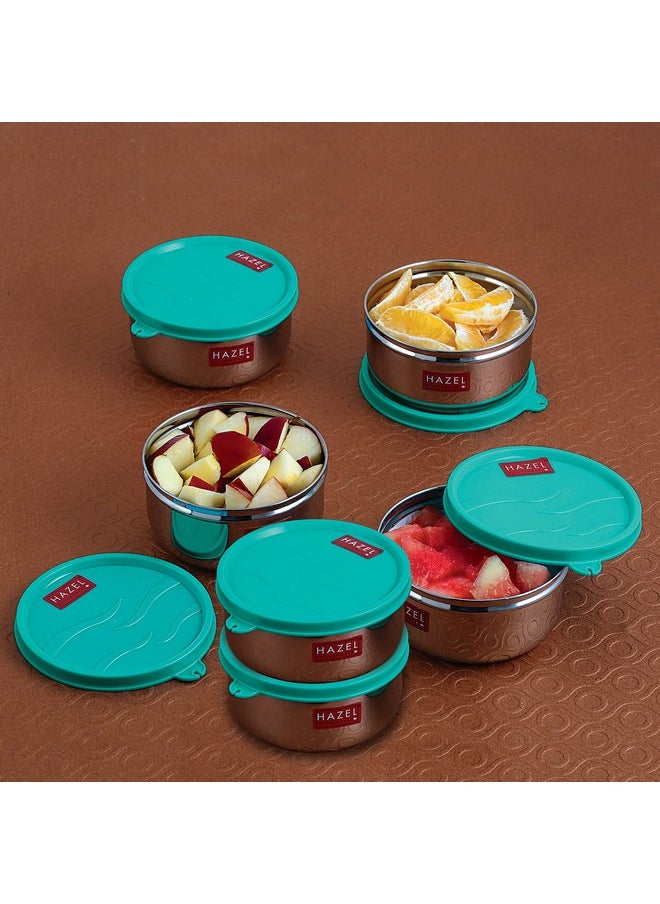 HAZEL Storage Containers For Kitchen Airtight | Stainless Steel Air Tight Containers For Storage & Lunch Box | Container For Kitchen Storage Set Of 6, 450 Ml Each, Blue