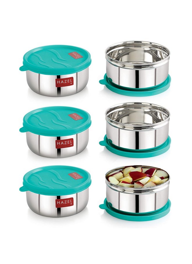 HAZEL Storage Containers For Kitchen Airtight | Stainless Steel Air Tight Containers For Storage & Lunch Box | Container For Kitchen Storage Set Of 6, 450 Ml Each, Blue