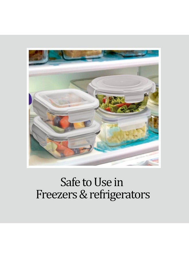Treo by Milton All Fresh Square Glass Lunch Box Set of 3, Clear, 320ml Each, with Lunch Bag, Microwave & Dishwasher Safe, Leak Proof Containers, Borosilicate Glass, Office Tiffin, Grey
