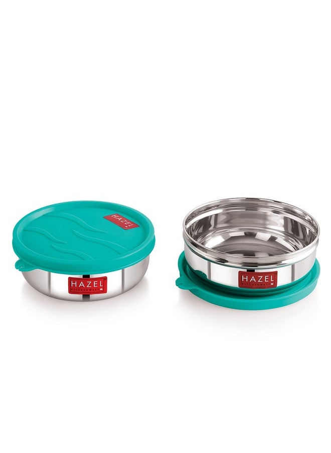 HAZEL Air Tight Containers for Storage | 300 ml Each Stainless Steel Container for Kitchen Storage | Storage Box for Kitchen & Tiffin Boxes with Leak Proof Lid, Set of 2