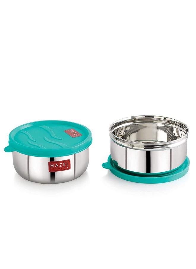 HAZEL Storage Containers for Kitchen Airtight | 450 ml Each Stainless Steel Air Tight Containers for Storage & Lunch Box | Container for Kitchen Storage, Set of 2