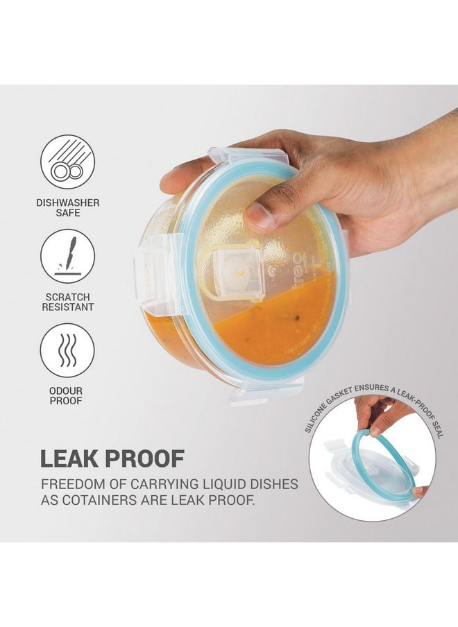 Treo by Milton All Fresh Round Glass Lunch Boxes, Set of 2 (400 ml Each) with Lunch Bag, Microwave & Dishwasher Safe, Leak Proof Containers, Borosilicate Glass, Office Tiffin, Transparent