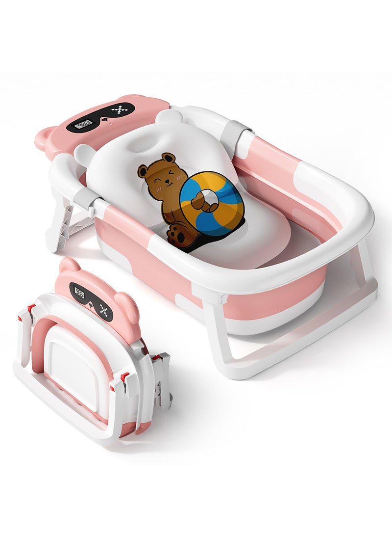 Baby Portable Foldable Bathtub For Newborn to Toddler With Soft Cushion Water Plug And Anti Slip Support Legs No-Slip Hanging And Detachable Bathtub