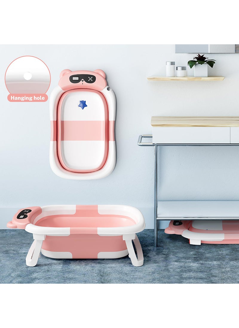 Baby Portable Foldable Bathtub For Newborn to Toddler With Soft Cushion Water Plug And Anti Slip Support Legs No-Slip Hanging And Detachable Bathtub