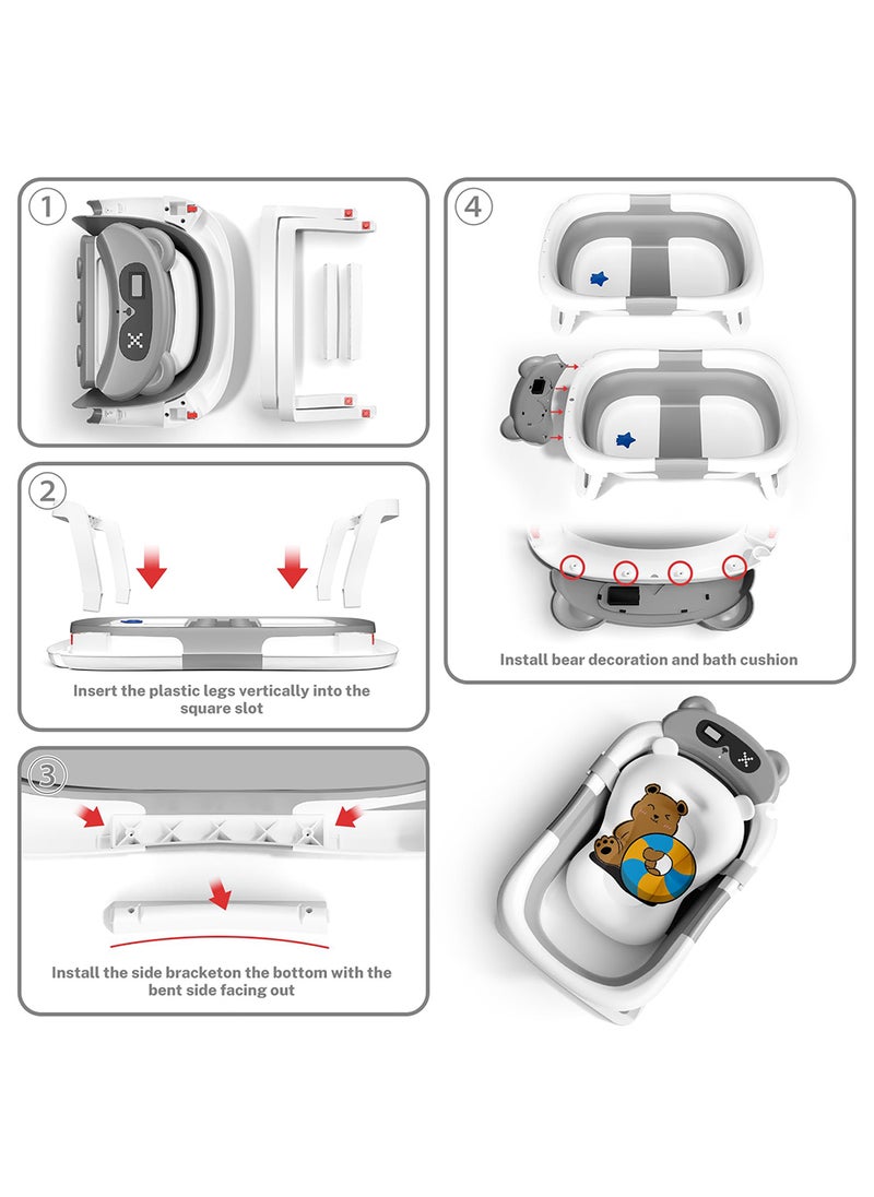 Baby Portable Foldable Bathtub For Newborn to Toddler With Soft Cushion Water Plug And Anti Slip Support Legs No-Slip Hanging And Detachable Bathtub