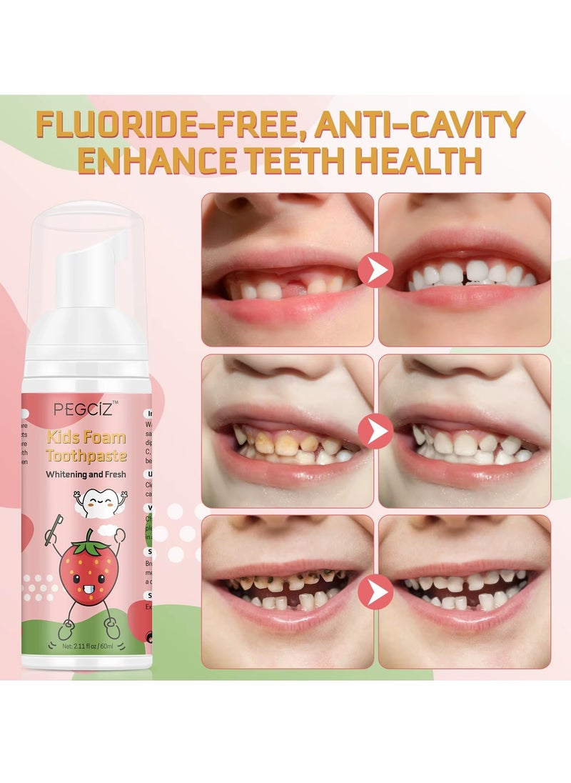 60ml Kids Foam Toothpaste with Fruit Flavor Toddler Toothpaste with Low Fluoride for U Shaped Toothbrush Foaming Toothpaste and Mouthwash for Dental Care for Children Whitening Toothpaste Foaming Toothpaste and Mouthwash Strawberry Flavor