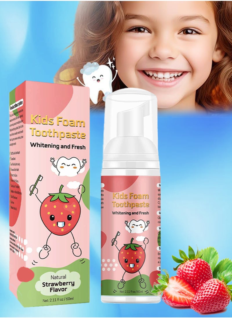 60ml Kids Foam Toothpaste with Fruit Flavor Toddler Toothpaste with Low Fluoride for U Shaped Toothbrush Foaming Toothpaste and Mouthwash for Dental Care for Children Whitening Toothpaste Foaming Toothpaste and Mouthwash Strawberry Flavor