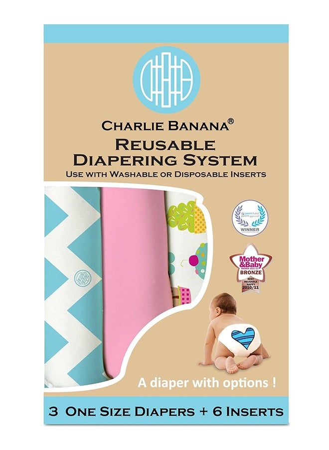 3 Diapers 6 Inserts Cotton Candy One Size