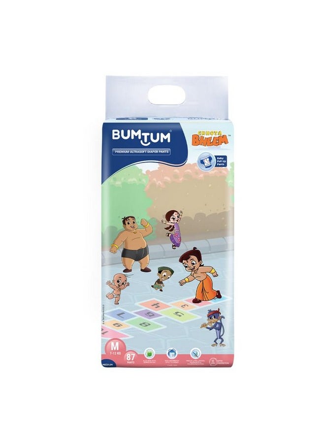 Bumtum Chota Bheem Medium/M Size Baby Diaper Pants, 87 Count, Leakage Protection Infused With Aloe Vera, Cottony Soft High Absorb Technology