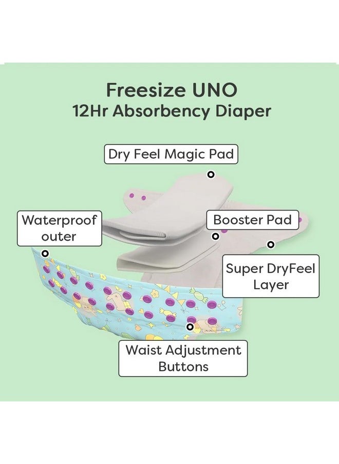 Cloth Diapers For Babies - Cloth Diaper Combo Pack Of 3 Freesize Uno- New Version| Reusable Cloth Diapers For Babies 3M To 3Y | With 3 Organic Cotton Inserts/Pads