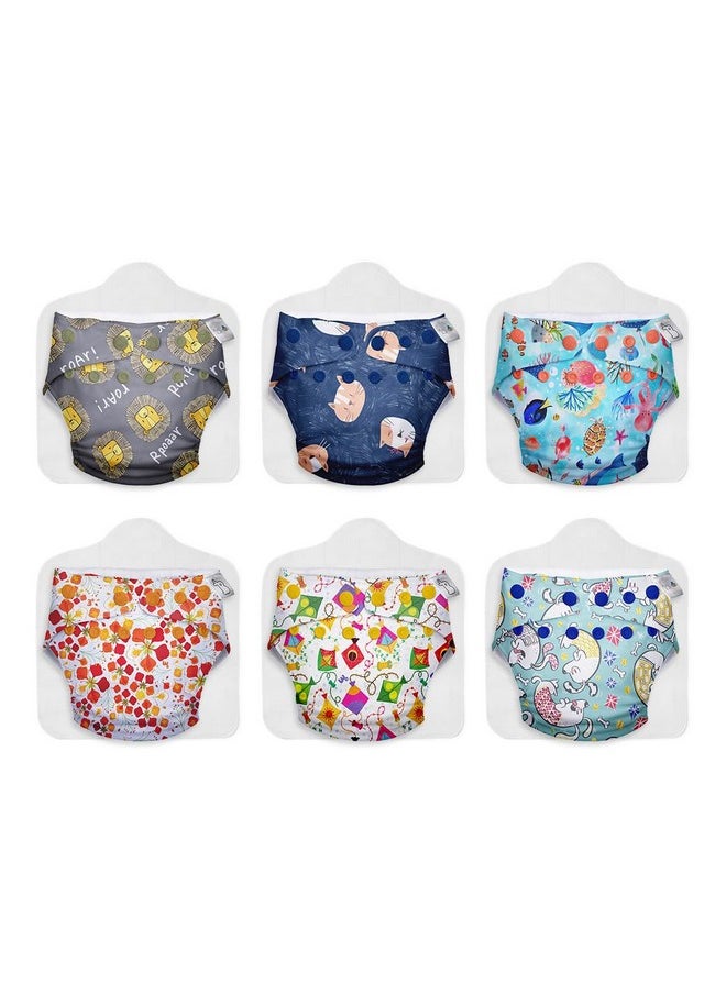 Cloth Diapers For Babies - Uno Super Value Combo Pack - 6 Freesize Uno- New Version| Reusable Cloth Diapers For Babies 3M To 3Y - Assorted : Color/Print May Vary