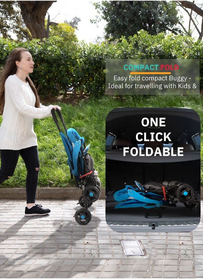 Infant Baby Stroller for Newborn Babies with 2 Position Adjustable Canopy Round Grip Handle Safety Harness Storage Basket Baby Push Stroller for Toddlers 6 Months to 3 Years Boys Girls Blue