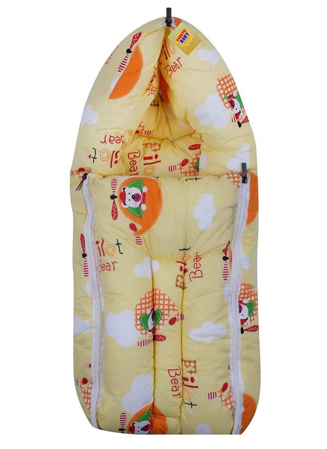 ® New Born Baby Gift Pack Cat Print Mattress With Mosquito Net & Sleeping Bag Combo (Blue) (Yellow)