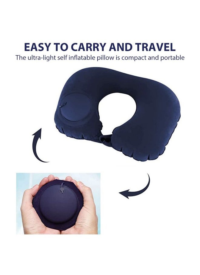 Palay Inflatable Travel Pillow, Compact Portable Head And Neck Support Pillows In Flight, Self Pump Up, Adjustable U Shaped Ultralight Neck Support Pillow - Foam, Blue