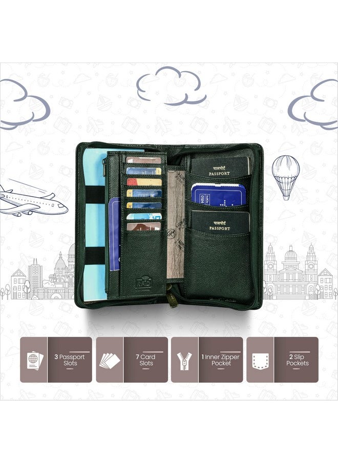 HAMMONDS FLYCATCHER Genuine Leather Passport Cover, Passport Holder for Men and Women - Travel Accessories Document Organizer, RFID Protected Passport Wallet with Card Slots for Trips - Green