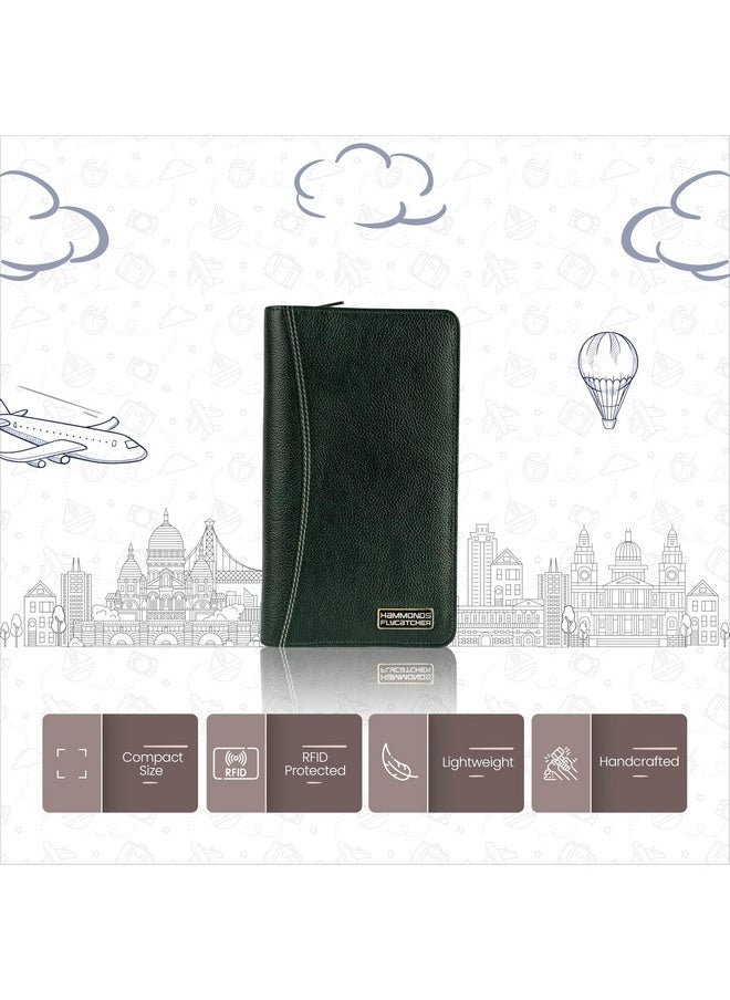 HAMMONDS FLYCATCHER Genuine Leather Passport Cover, Passport Holder for Men and Women - Travel Accessories Document Organizer, RFID Protected Passport Wallet with Card Slots for Trips - Green