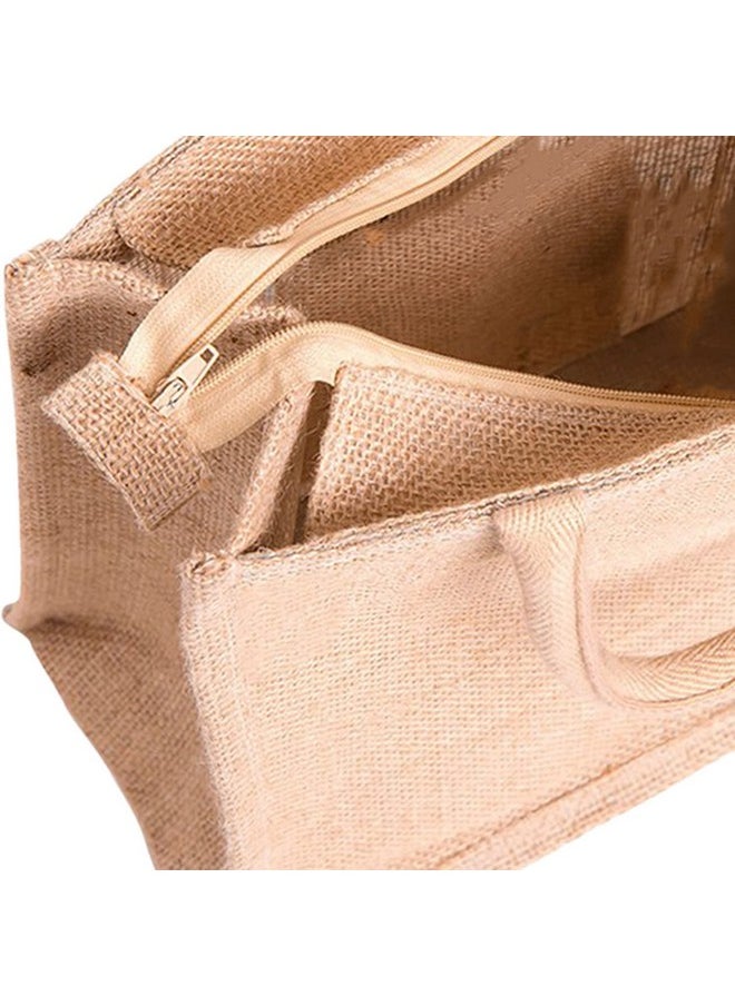 Kuber Industries Shopping Bag|Jute Eco-Friendly & Reusable Grocery Bag|Hand Bag with Zip & Handle for Daily Use|13x12 inch (Brown)