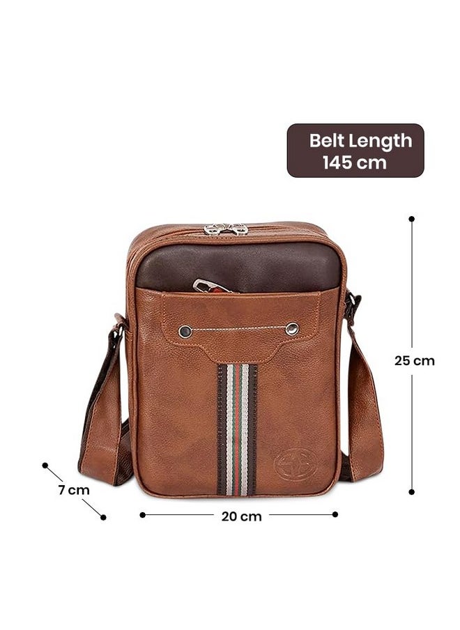 Storite Stylish PU Leather Tablet Padded Sling Cross Body Travel Office Business Messenger One Side Shoulder Bag for Men Women (Tan Brown, 25 x 20 x 7 Cm)
