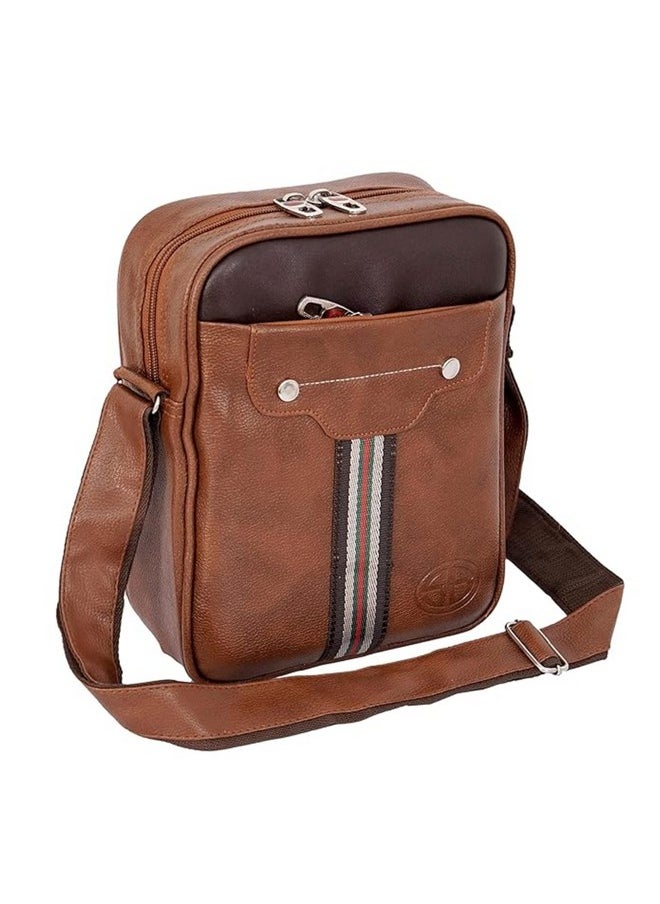 Storite Stylish PU Leather Tablet Padded Sling Cross Body Travel Office Business Messenger One Side Shoulder Bag for Men Women (Tan Brown, 25 x 20 x 7 Cm)