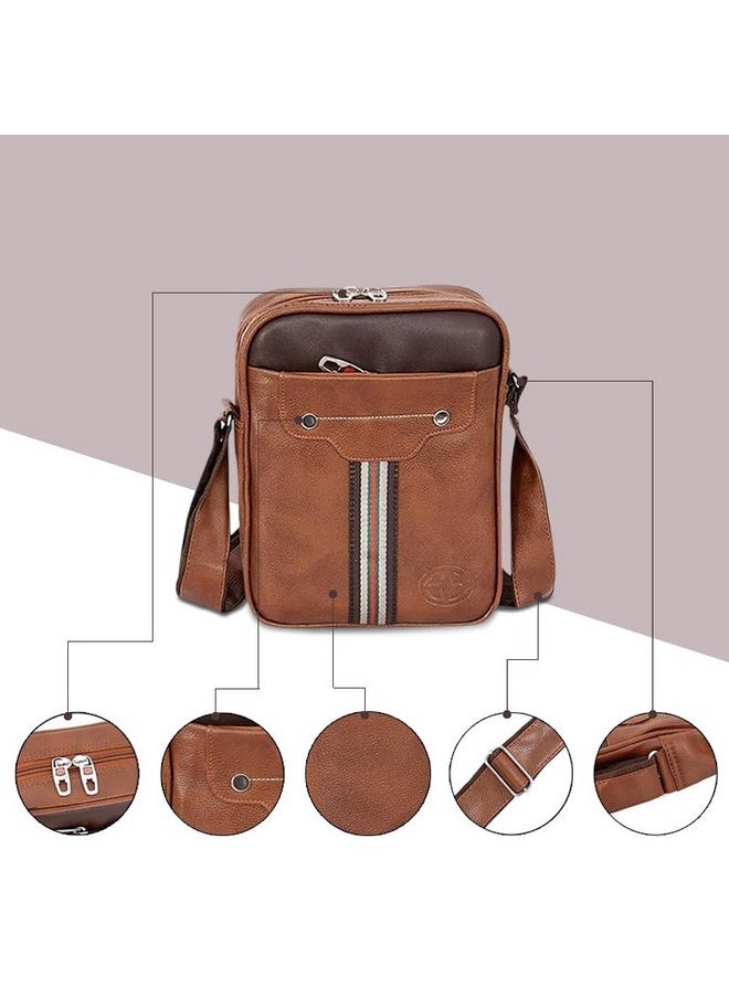 Storite Stylish PU Leather Tablet Padded Sling Cross Body Travel Office Business Messenger One Side Shoulder Bag for Men Women (Tan Brown, 25 x 20 x 7 Cm)