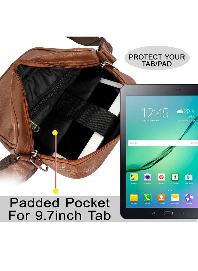 Storite Stylish PU Leather Tablet Padded Sling Cross Body Travel Office Business Messenger One Side Shoulder Bag for Men Women (Tan Brown, 25 x 20 x 7 Cm)
