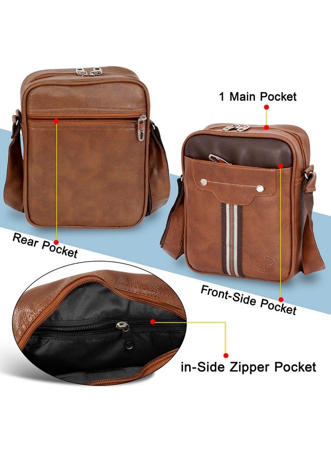 Storite Stylish PU Leather Tablet Padded Sling Cross Body Travel Office Business Messenger One Side Shoulder Bag for Men Women (Tan Brown, 25 x 20 x 7 Cm)