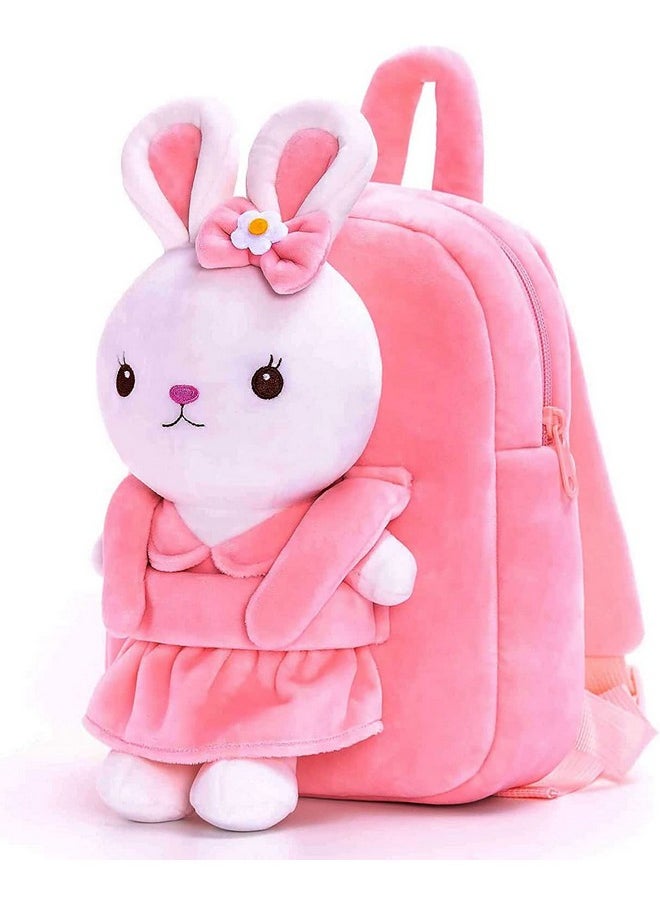Frantic Kids Soft Animal Cartoon Travelling School Bag Soft Plush Standard Backpack Boys Girls Baby For 2 To 5 Years Baby/Boys/Girls Nursery,Preschool,Picnic(Fullbodypink Rabbit) Full Size,10 Liter