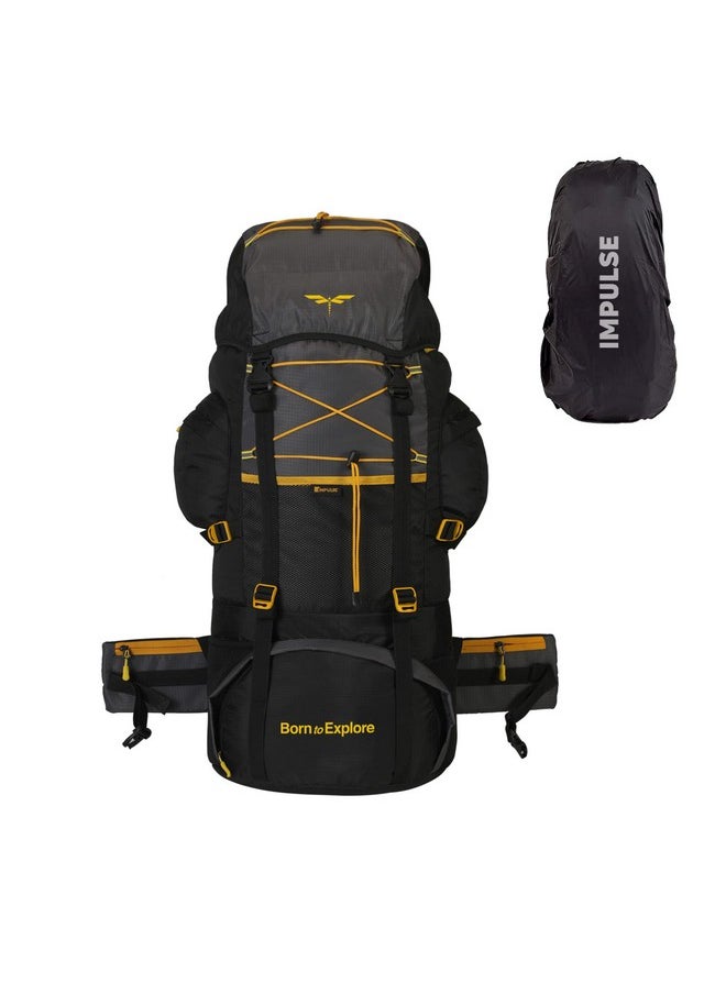Impulse rucksack bags 75 litres for men, tourist bag for travel, backpack for hiking trekking camping, banyan black bag with 1 Year Warranty