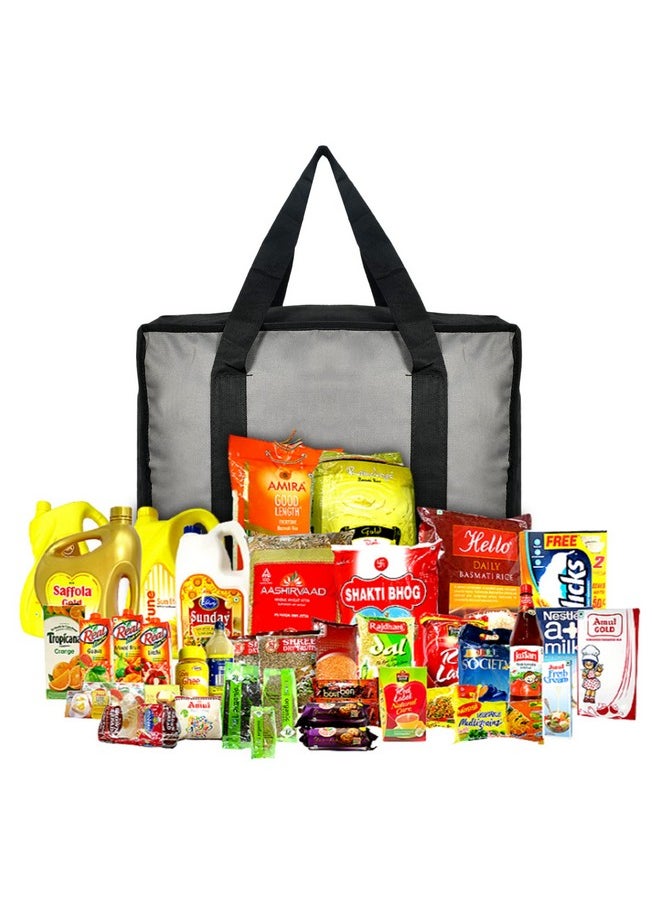 Kuber Industries Rexine Shopping Bags/Grocery Bag for Carry Grocery, Fruits, Vegetable with Handles (Grey) 54KM4017
