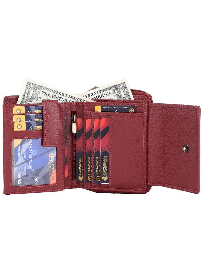 HAMMONDS FLYCATCHER Wallet for Women - Genuine Leather Ladies Wallet - Berry Red - 14 Card Slots - RFID Protection - 3 ID Card Slots - Women's Wallet - Button Closure - Daily Use, Women Money Purse