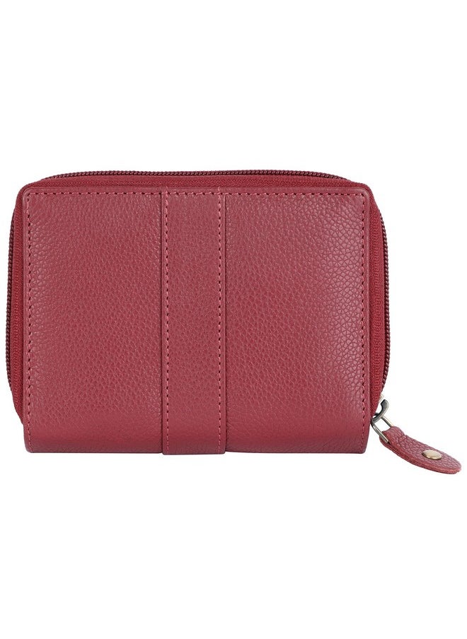 HAMMONDS FLYCATCHER Wallet for Women - Genuine Leather Ladies Wallet - Berry Red - 14 Card Slots - RFID Protection - 3 ID Card Slots - Women's Wallet - Button Closure - Daily Use, Women Money Purse