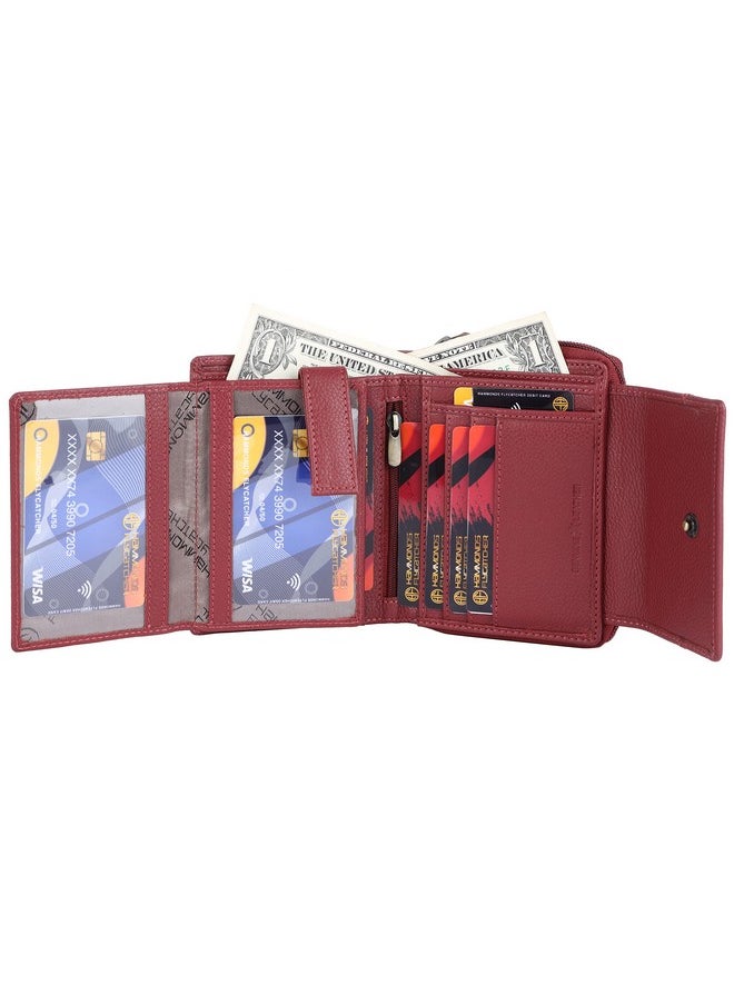 HAMMONDS FLYCATCHER Wallet for Women - Genuine Leather Ladies Wallet - Berry Red - 14 Card Slots - RFID Protection - 3 ID Card Slots - Women's Wallet - Button Closure - Daily Use, Women Money Purse