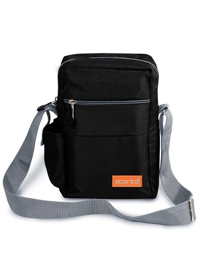 Storite Stylish Padded Small Nylon Sling Cross Body Travel Office Business Messenger Bag for Men Women (25x16x7.5cm, Black)